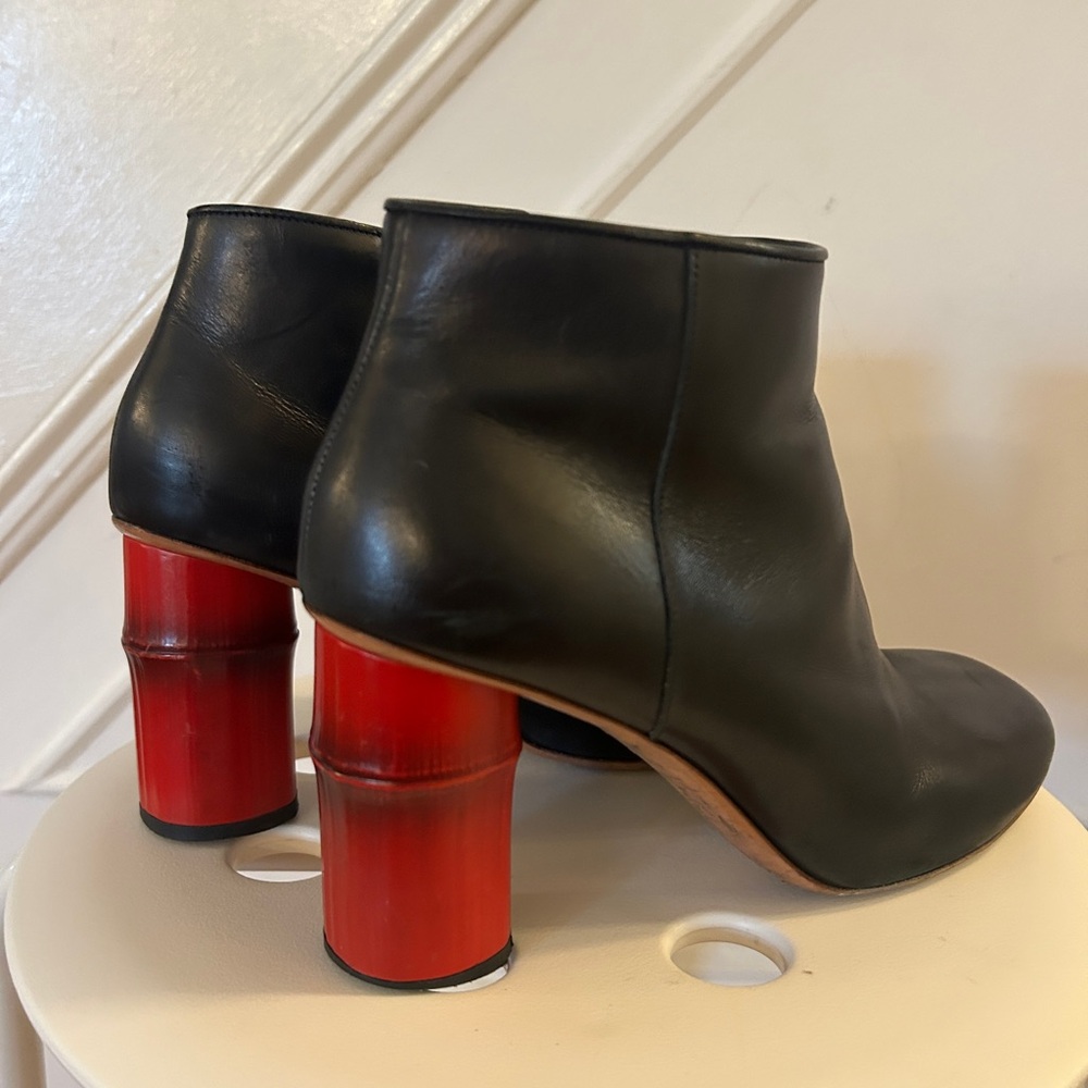 Sold —-Acne Black Leather Boots with Red Heels